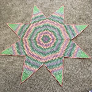 Quilted Star Machine Quilted Green Purple Orange 62” Across